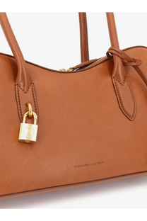 Tan stella mccartney womens stella ryder medium vegan leather shoulder bag with gold-tone lock and handles