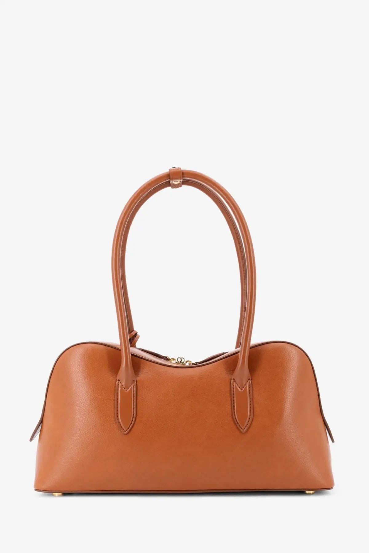Tan leather satchel with curved top handles and gold-tone hardware in stella mccartney stella ryder medium vegan leather shoulder bag brown