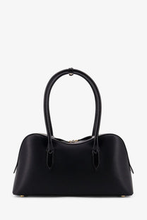 Stella McCartney women’s Stella Ryder medium vegan leather shoulder bag in black with curved top handles and gold-tone hardware