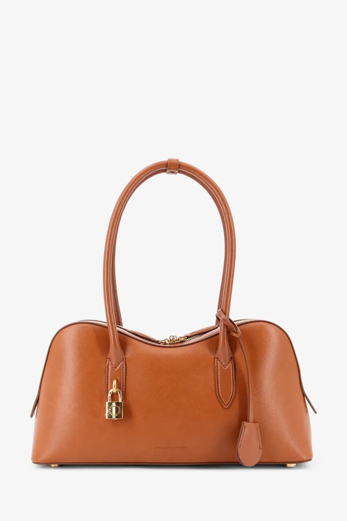Stella McCartney women’s stella ryder medium brown vegan leather shoulder bag with gold-tone lock hardware