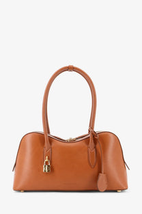 Stella McCartney women’s stella ryder medium brown vegan leather shoulder bag with gold-tone lock hardware