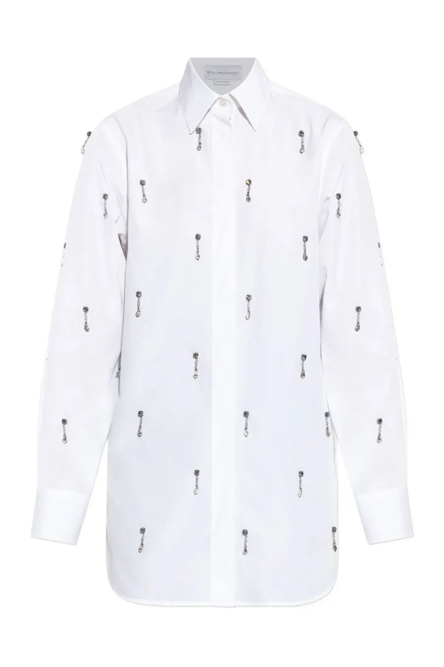 Stella McCartney women’s white button-down shirt with black zipper embellishments on front made of cotton blend