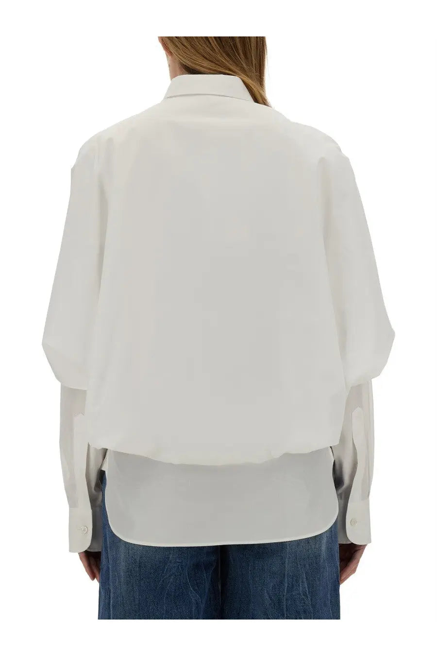 Stella McCartney women’s white oversized button-up shirt with relaxed fit and layered sleeves for casual wear