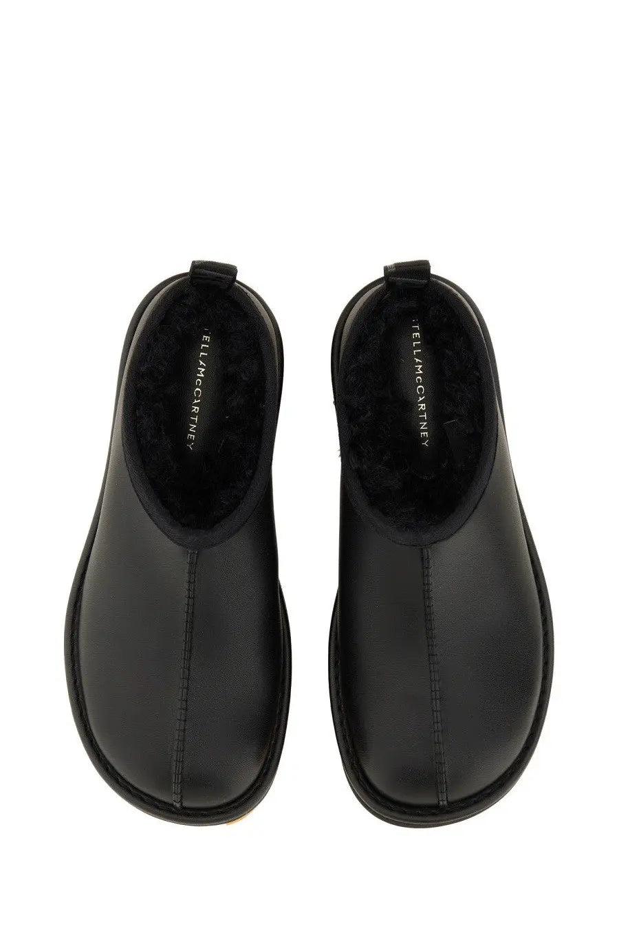 Stella McCartney women’s sneak Elyse black leather slip-on shoes with plush soft interior lining