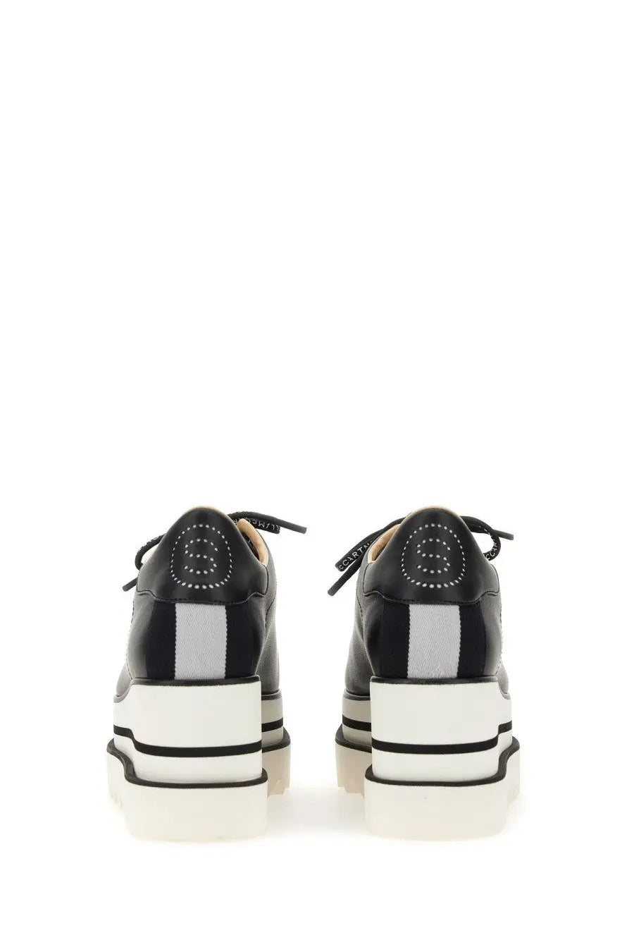 Stella mccartney women’s black leather lace-up platform shoes with white sole and silver reflective stripe detail