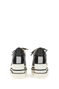 Stella mccartney women’s black leather lace-up platform shoes with white sole and silver reflective stripe detail