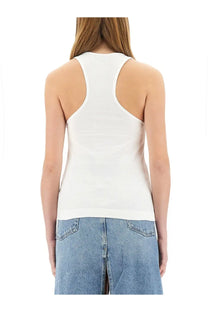 Stella McCartney women’s white racerback tank top with smooth form-fitting fabric and clean seams shown from back