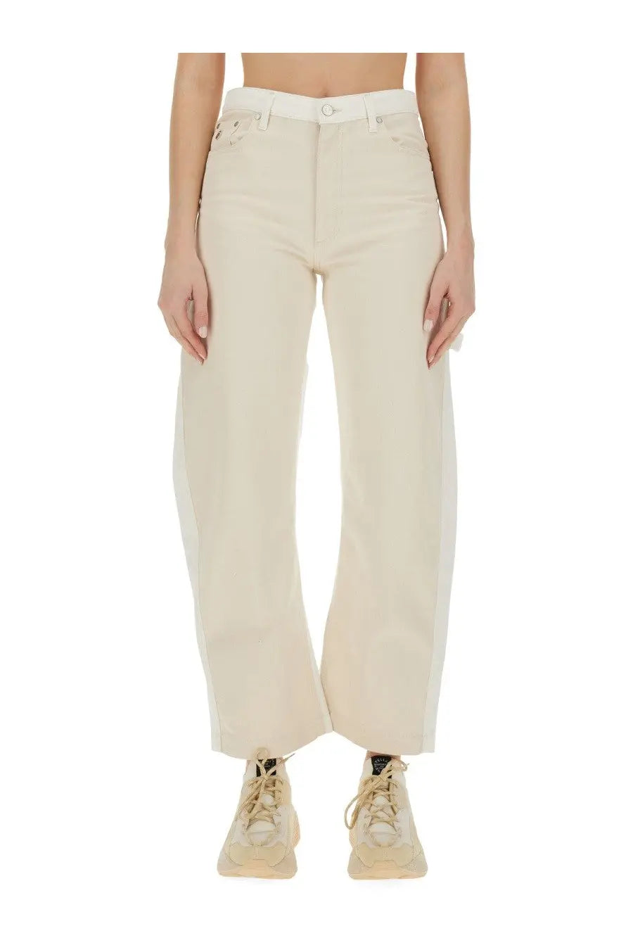 Stella McCartney women’s utility jeans in cream high waisted wide leg denim with a minimalist design