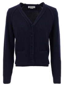 Victoria Beckham Stepped Hem Cardigan Blue
