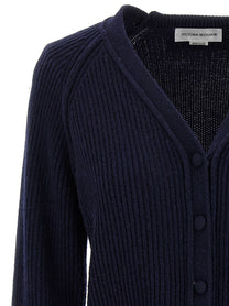Victoria Beckham Stepped Hem Cardigan Blue
