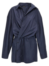 Balenciaga Stile Shirt Mini Dress Blue