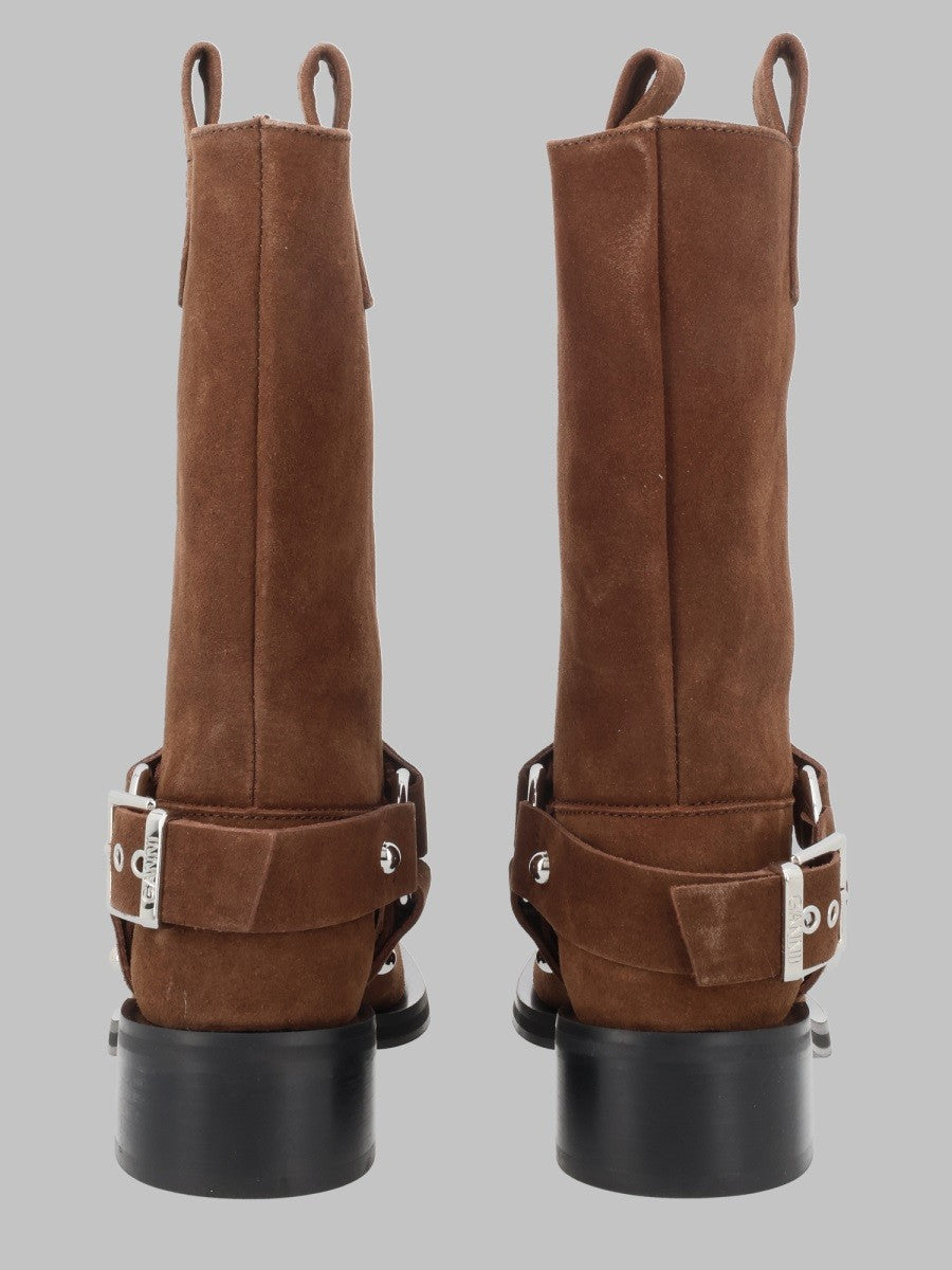 Ganni Women's Stivaletto Biker in Suede Beige