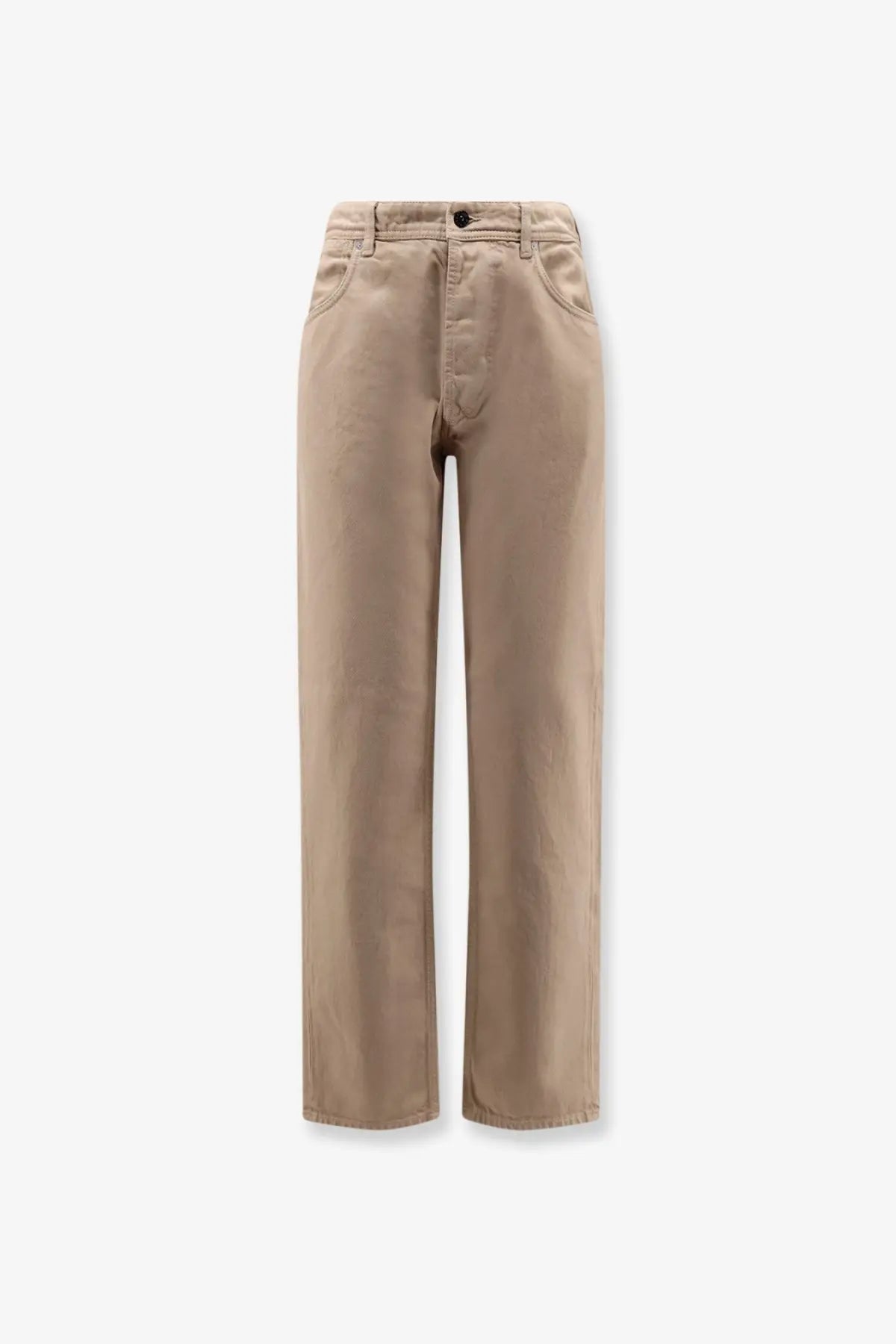 Stone Island men’s denim trousers desert beige high-rise straight-leg with five-pocket design and button closure