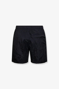 Stone Island men’s econylon swim trunks black with subtle pattern textured fabric and elastic waistband