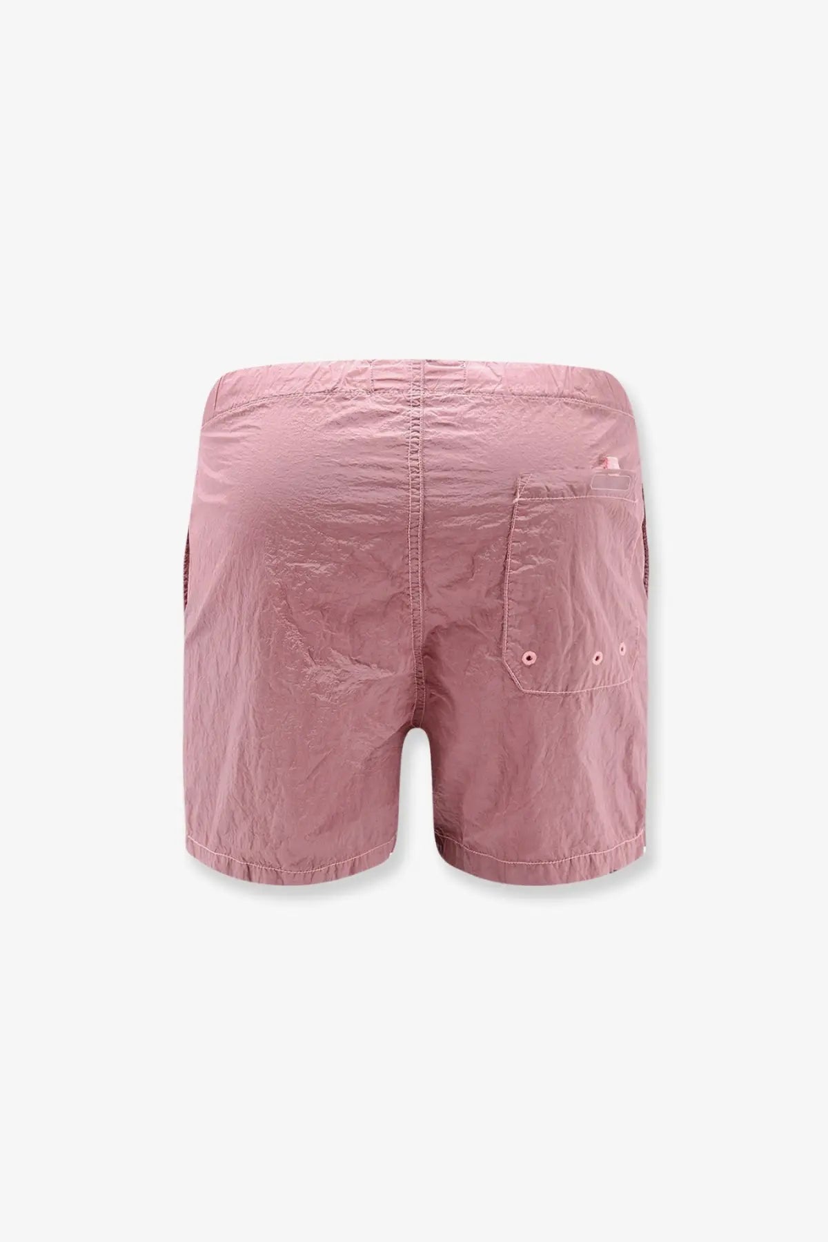 Stone island men’s econylon swim trunks pink showing the back with a single pocket and subtle stitching details