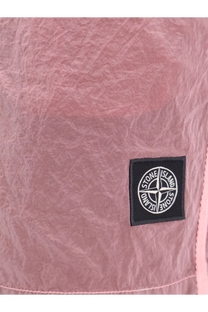 Pink textured stone island men’s econylon swim trunks with black logo patch