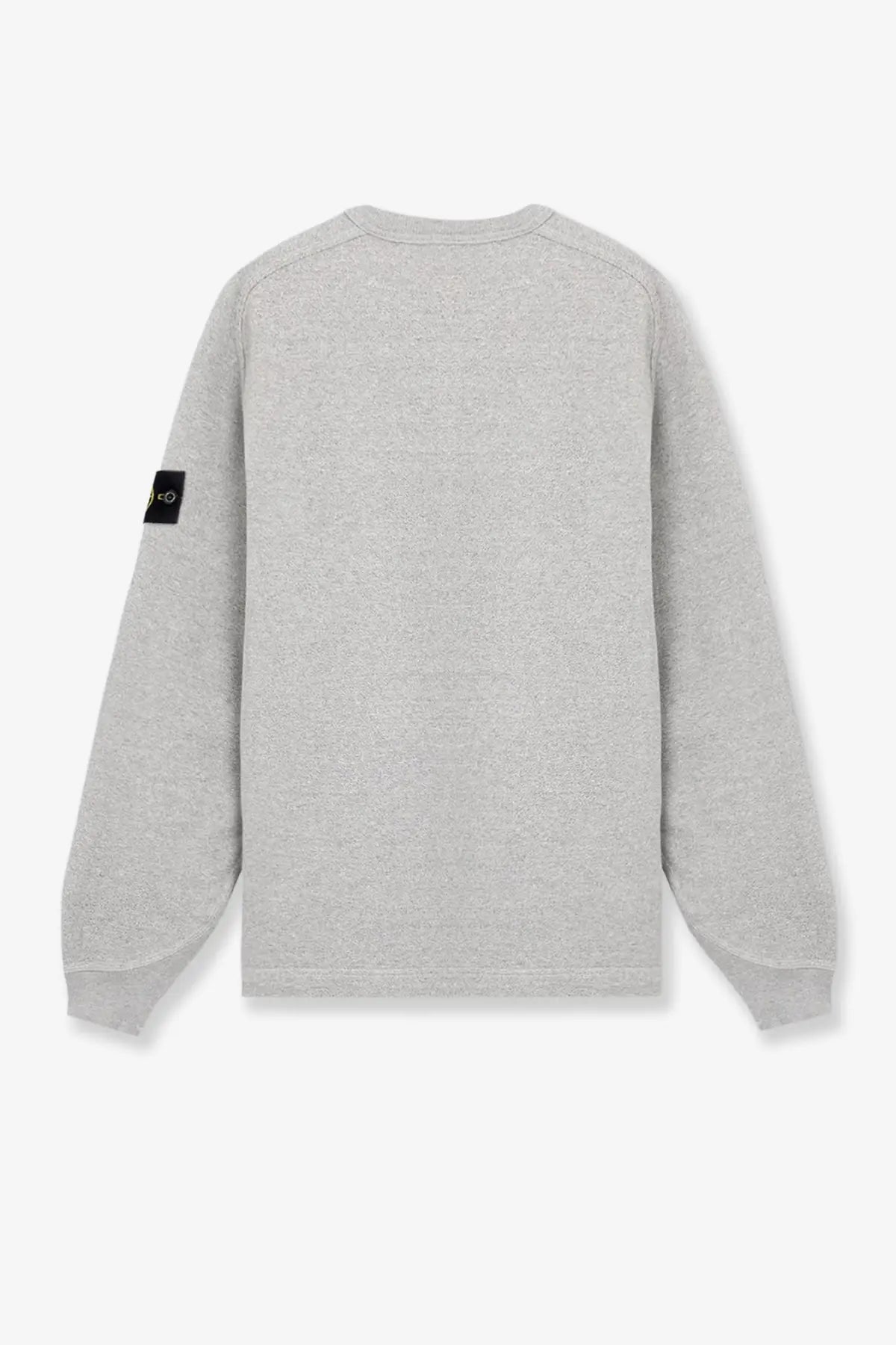 Stone Island men’s élange cotton sweatshirt grey with black rectangular patch on the left sleeve