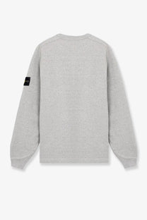Stone Island men’s élange cotton sweatshirt grey with black rectangular patch on the left sleeve