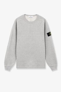 Stone Island men’s élange cotton sweatshirt grey heather with ribbed crew neck cuffs and logo patch on left sleeve