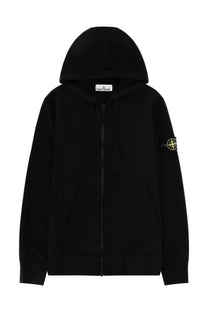 Stone island men’s felpa con patch black zip-up hoodie with subtle yellow logo on sleeve and collar brand tag