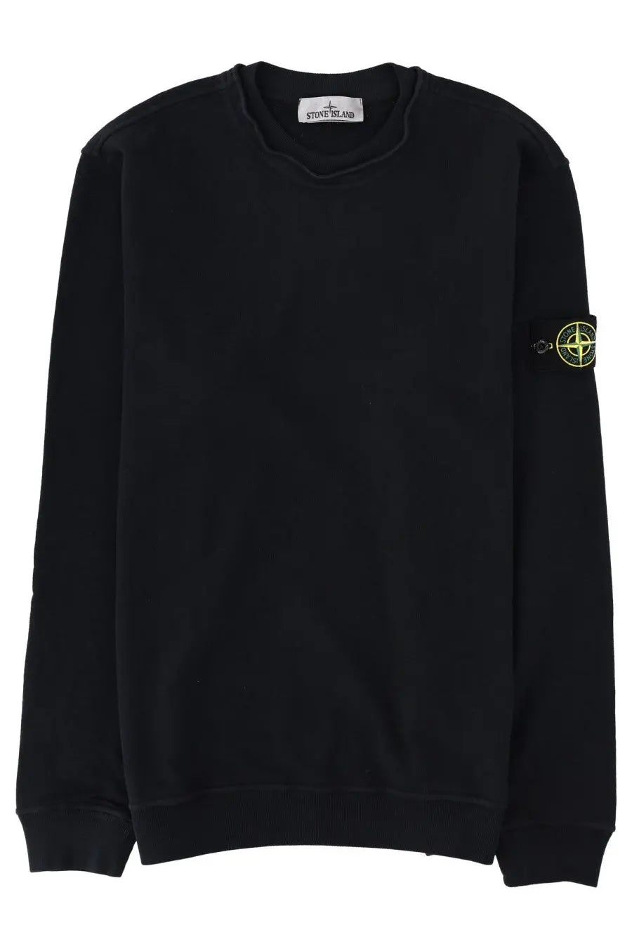 Stone island men’s felpa con patch blue black crewneck sweatshirt with neon yellow compass logo patch on left sleeve