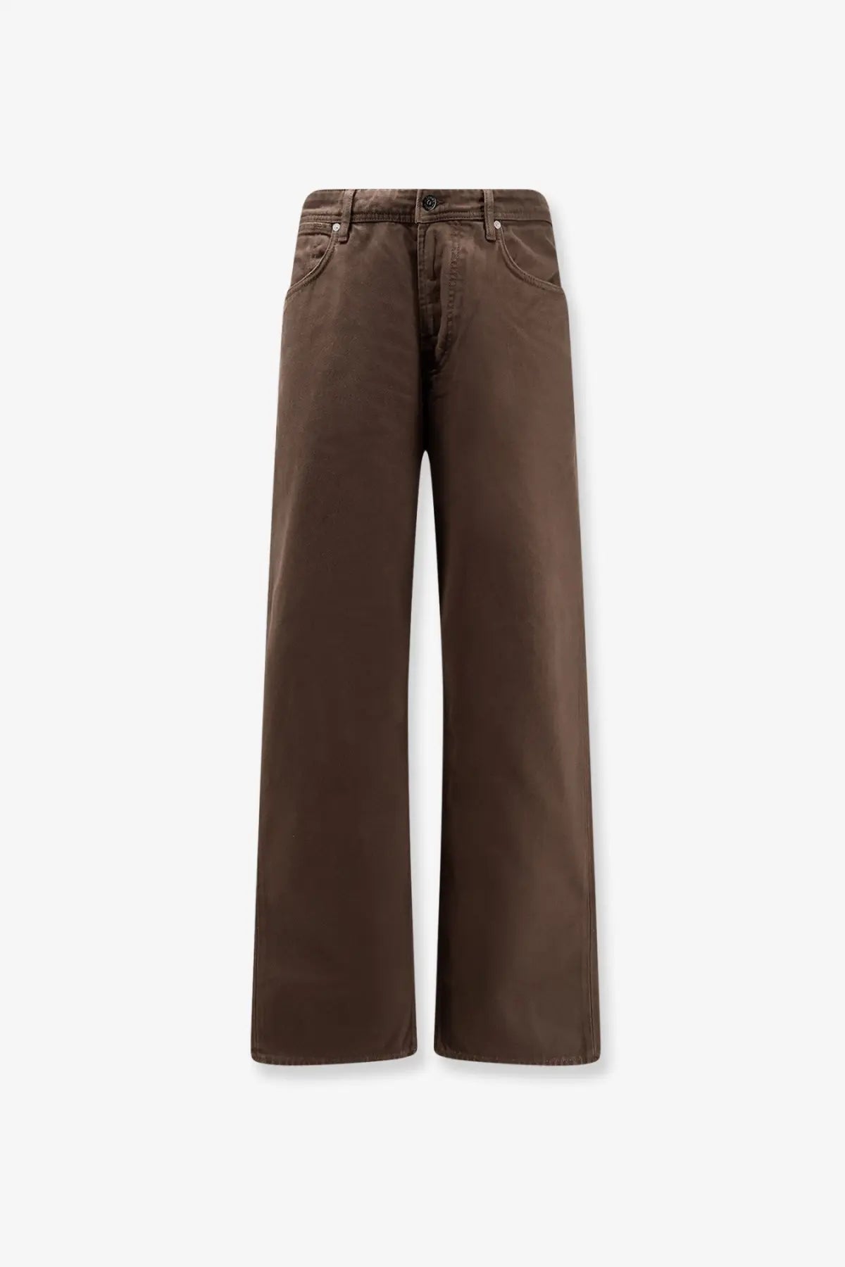 Stone Island men’s loose fit umber wide-leg denim jeans with classic five-pocket design and button closure
