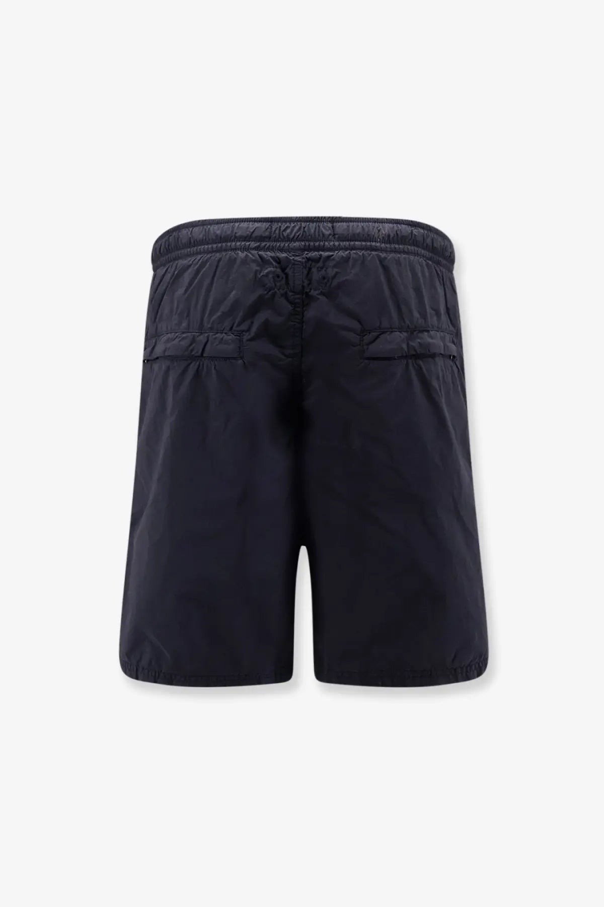 Stone island men’s black nylon shorts with elastic waistband and two side pockets for casual wear