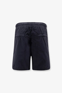 Stone island men’s black nylon shorts with elastic waistband and two side pockets for casual wear