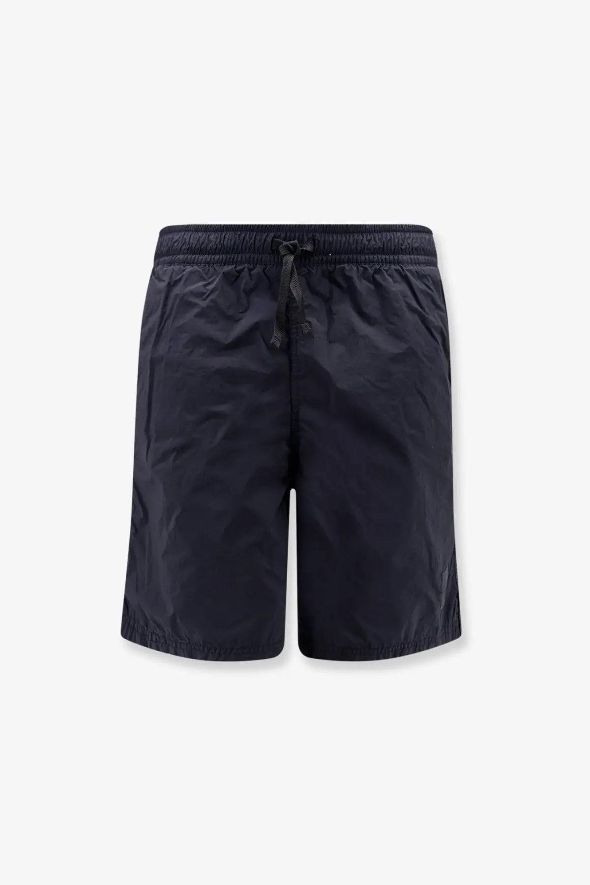 Stone Island men’s blue nylon swim trunks with elastic waistband and black drawstring for lightweight comfort