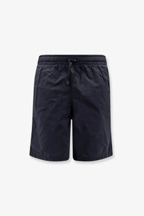 Stone Island men’s blue nylon swim trunks with elastic waistband and black drawstring for lightweight comfort