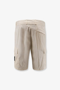 Stone island men’s organic cotton bermuda shorts in beige with multiple pockets and a subtle brand patch on the side