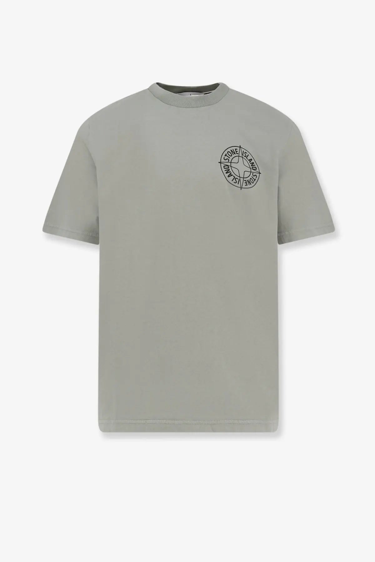 Stone Island men’s organic cotton olive green short-sleeved t-shirt with a subtle black circular chest logo