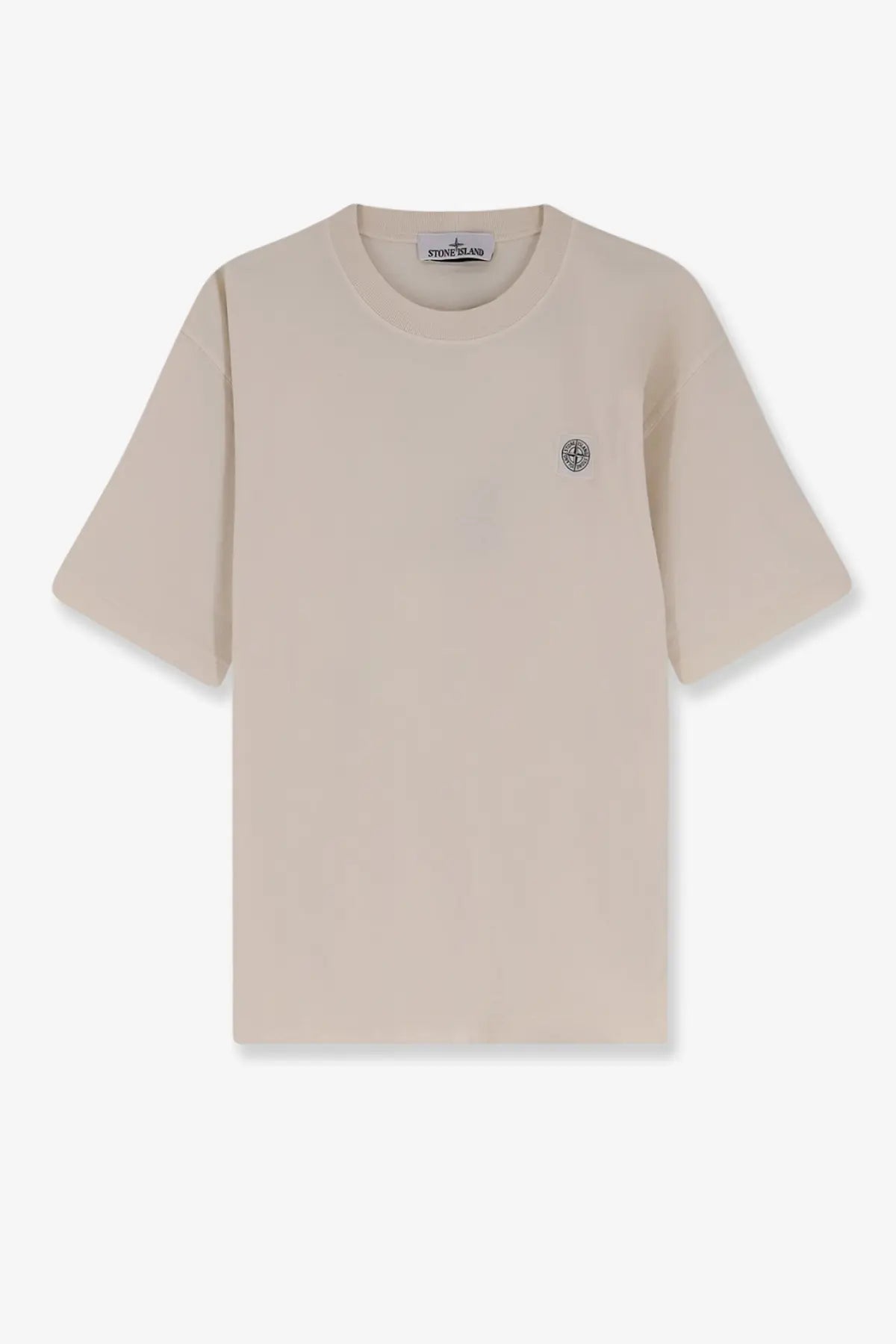 Beige stone island men’s organic cotton short-sleeved t-shirt with subtle embroidered logo on the chest
