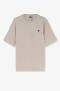 Beige stone island men’s organic cotton short-sleeved t-shirt with subtle embroidered logo on the chest