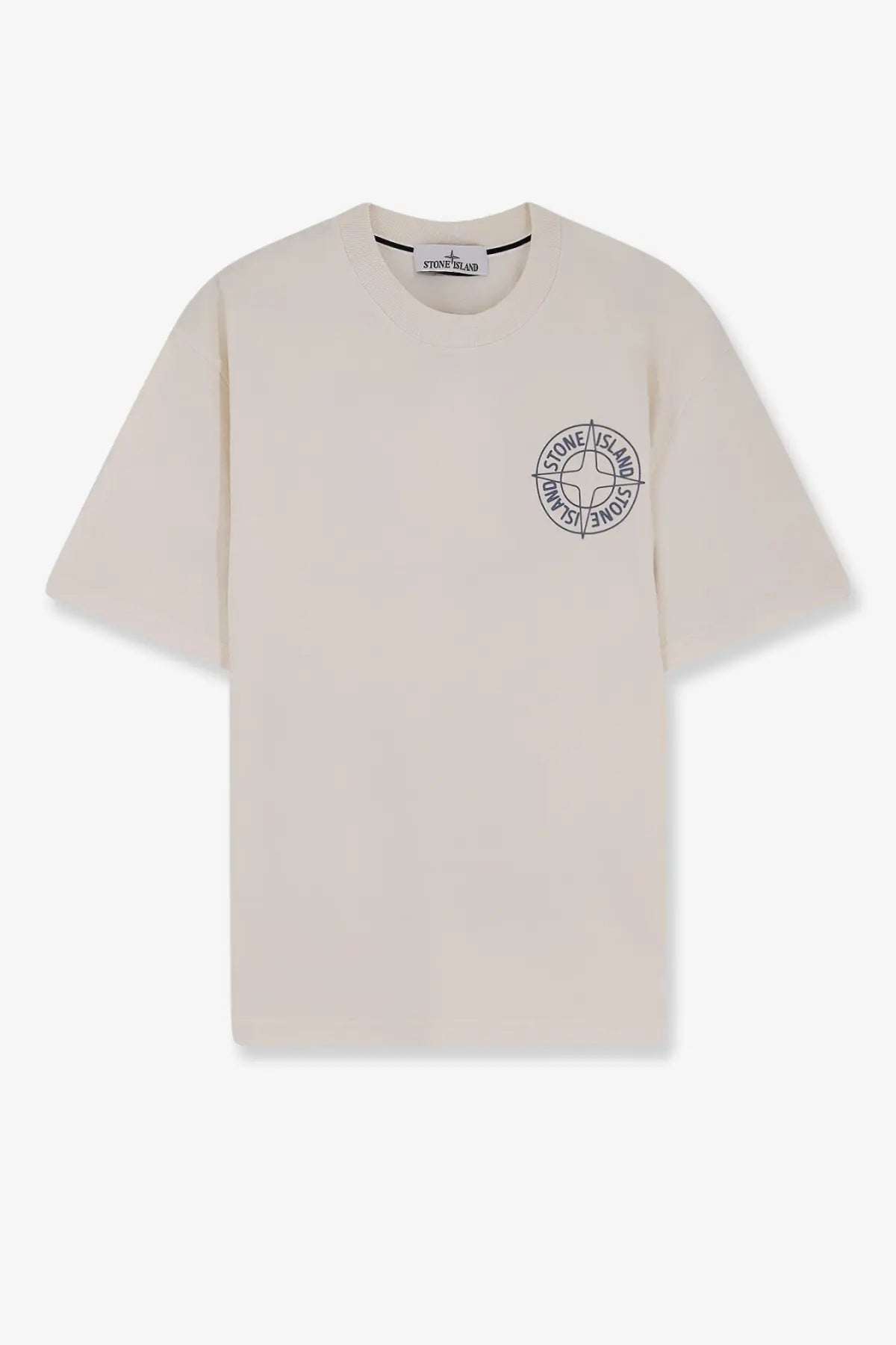 Stone Island men’s organic cotton cream t-shirt with black circular logo on the chest