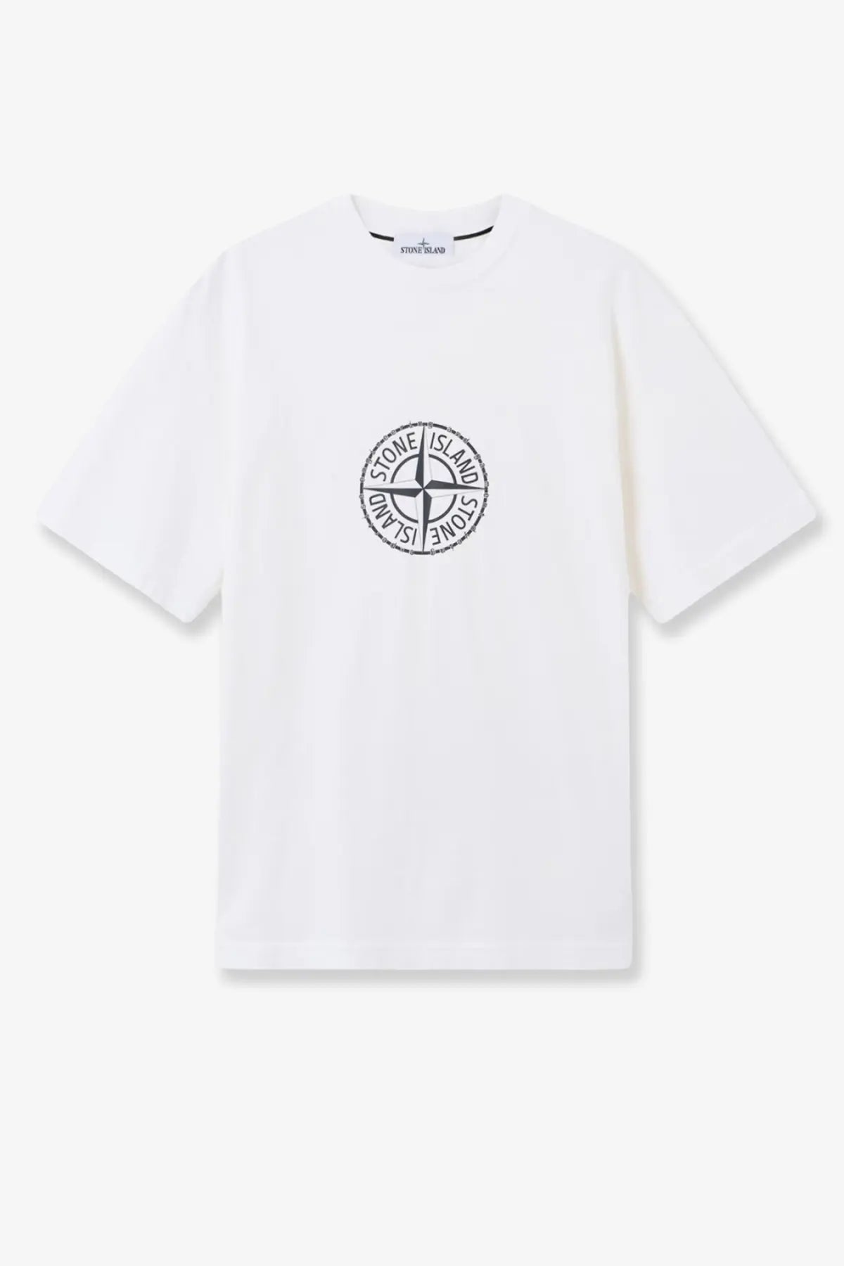 Stone Island men’s organic cotton t-shirt white with black embroidered compass rose logo on the chest