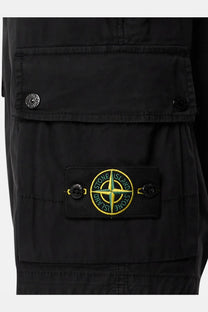 Stone Island men’s organic cotton black shorts with front pocket yellow and green embroidered compass logo patch