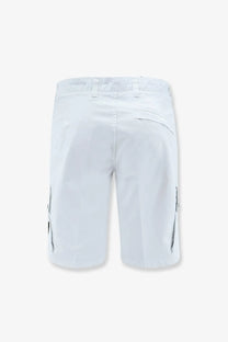 Stone island men’s organic cotton white cargo shorts with subtle gray zipper accents on the sides