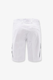 Stone island men’s organic cotton blue shorts with white cargo design and subtle gray zipper accents on sides