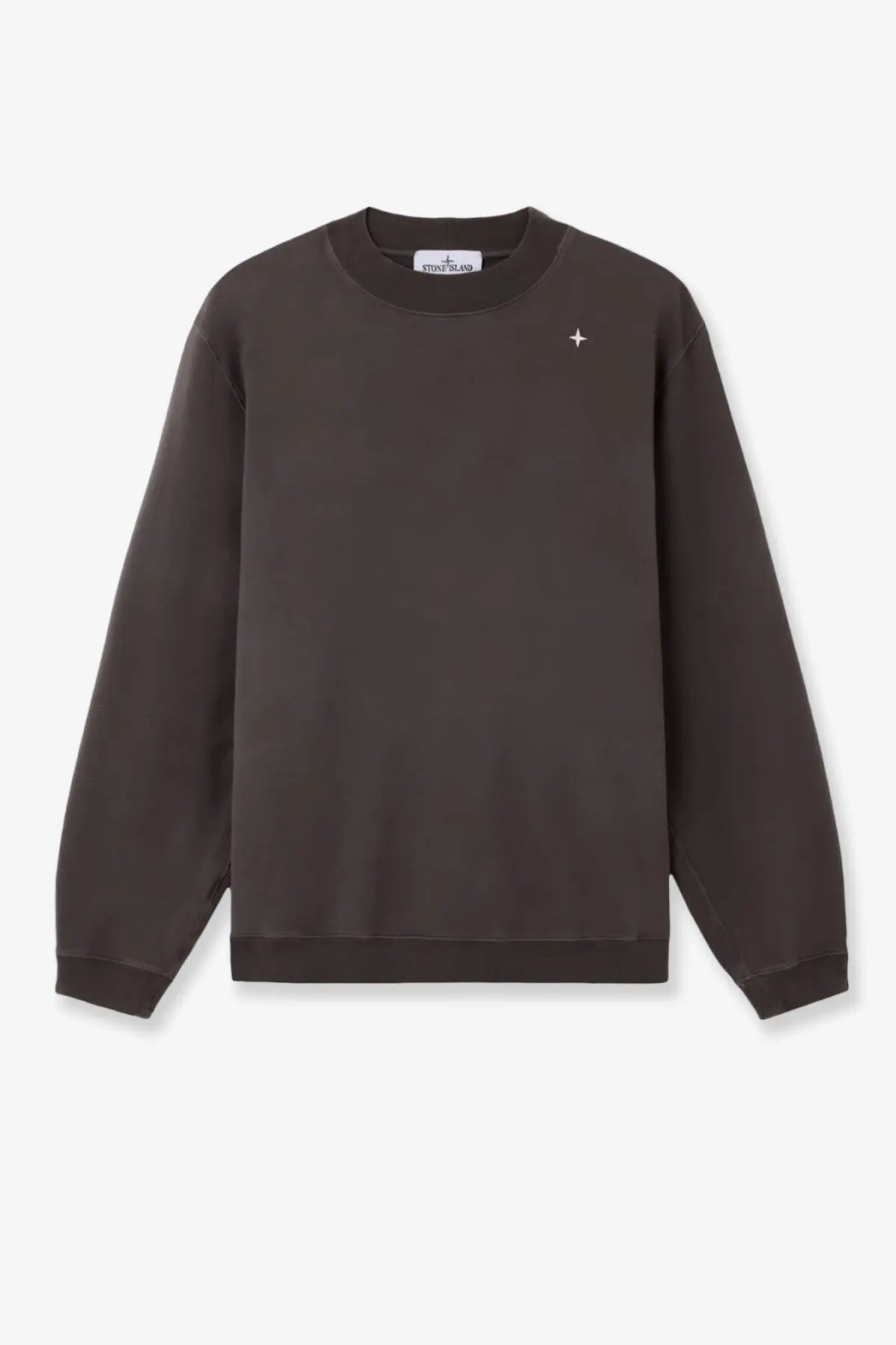 Stone Island men’s organic cotton crewneck sweatshirt in dark gray with a small white star logo on the left chest