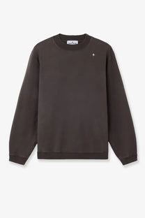 Stone Island men’s organic cotton crewneck sweatshirt in dark gray with a small white star logo on the left chest