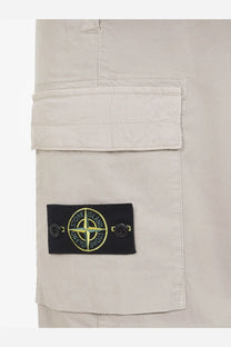 Stone Island men’s organic cotton beige cargo trousers with black patch yellow embroidery and silver buttons