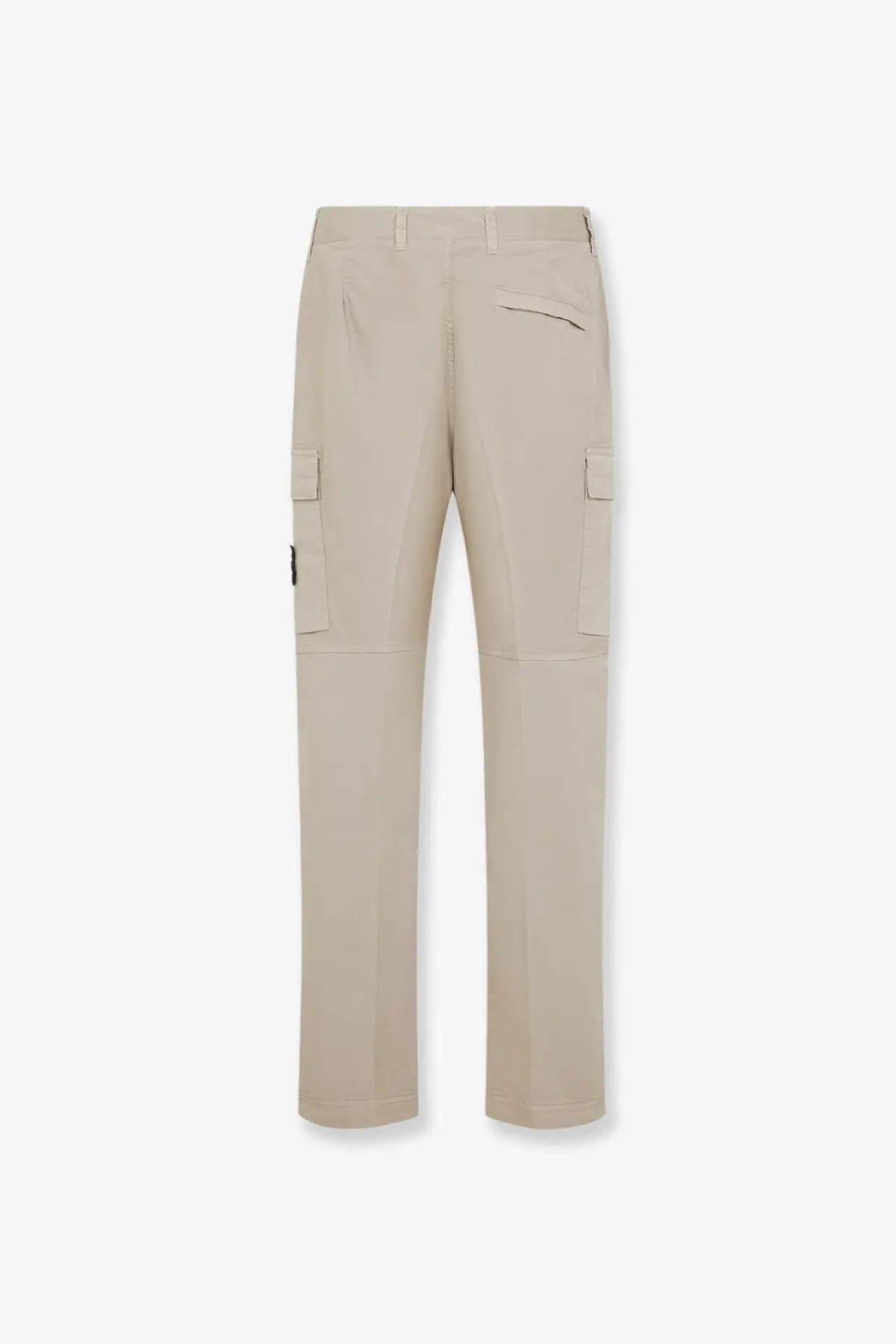 Beige stone island men’s organic cotton cargo trousers with multiple pockets and modern sleek design