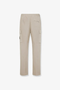 Beige stone island men’s organic cotton cargo trousers with multiple pockets and modern sleek design