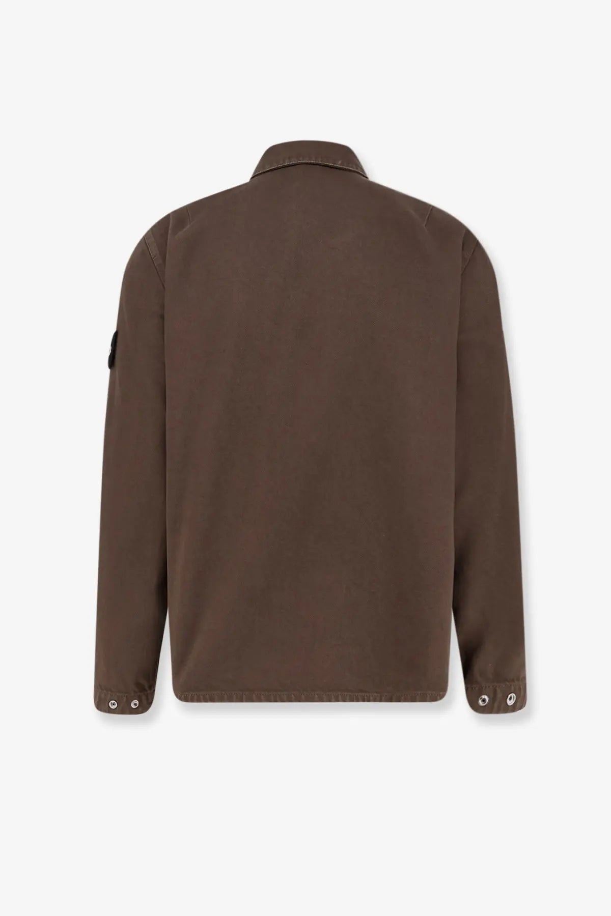 Stone island men’s overshirt cotton jacket in umber brown with classic collar and buttoned cuffs utility style