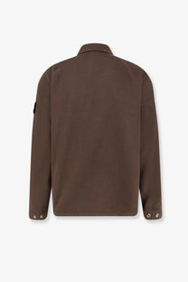 Stone island men’s overshirt cotton jacket in umber brown with classic collar and buttoned cuffs utility style