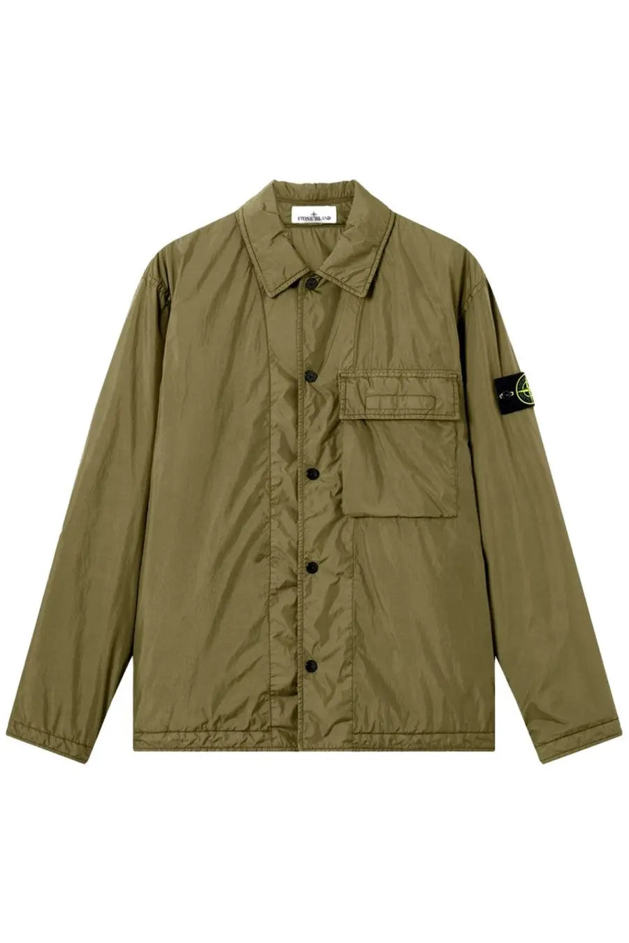 Stone Island men’s padded overshirt in olive green with logo patch
