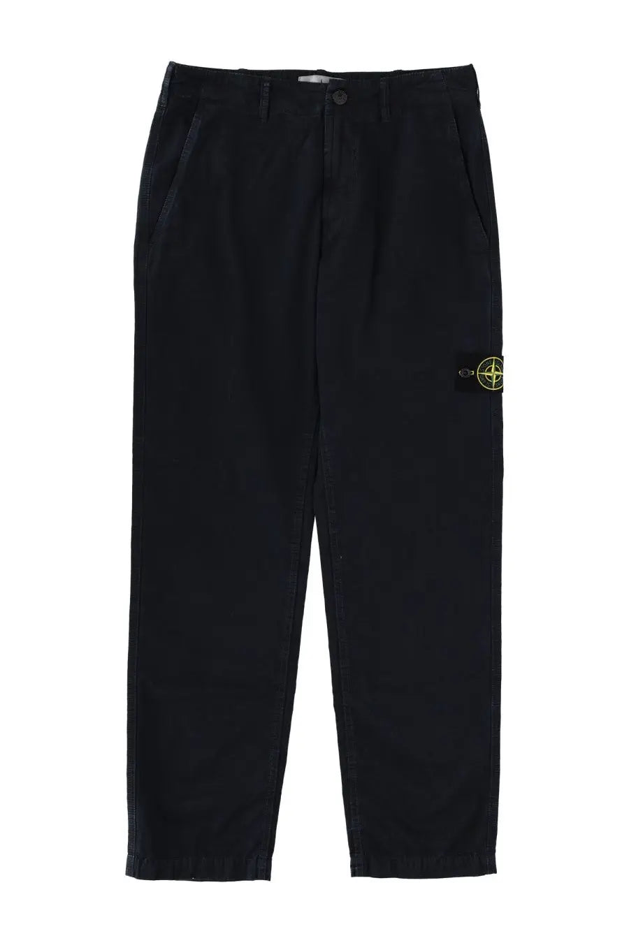 Stone island men’s black stone island trousers with subtle yellow logo patch on thigh perfect for casual wear
