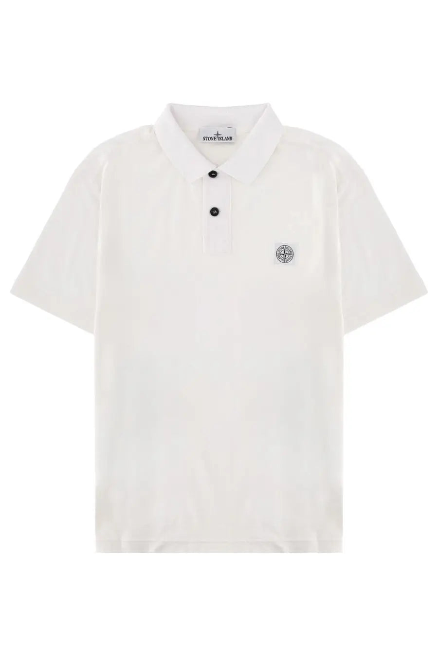 Stone island men’s white stone island polo shirt with black buttons and subtle embroidered chest logo