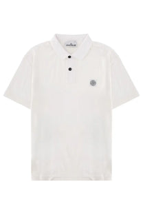 Stone island men’s white stone island polo shirt with black buttons and subtle embroidered chest logo
